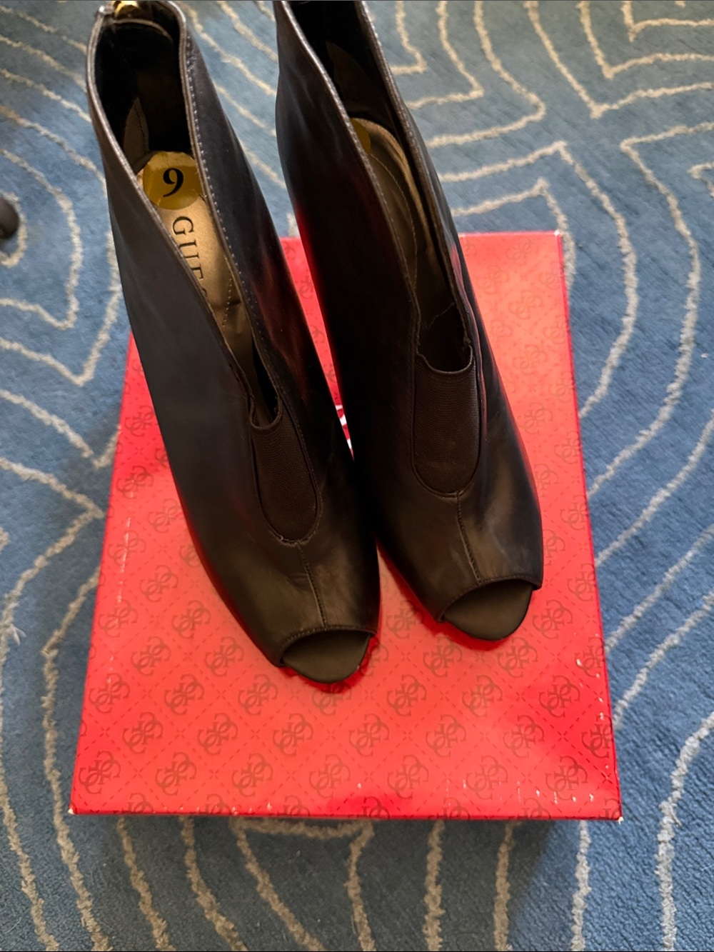 GUESS Black Leather Peep-Toe Ankle Booties
